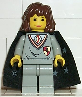 Lego, Minifigure, Harry Potter, Hermione Granger - Gryffindor Shield Torso, Light Gray Legs, Black Cape with Stars, HP002