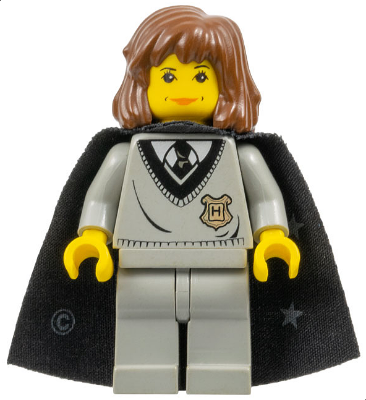 Lego, Minifigure, Harry Potter, Hermione Granger - Hogwarts Torso, Light Gray Legs, Black Cape with Stars, HP003