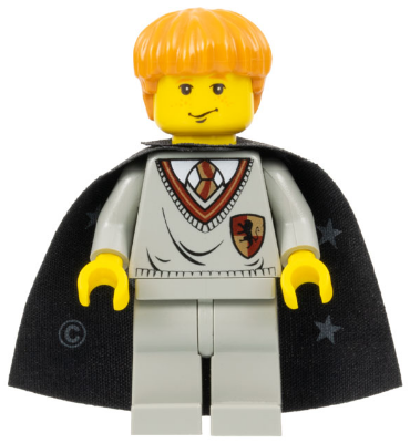 Lego, Minifigure, Harry Potter, Ron Weasley - Gryffindor Shield Torso, Black Cape with Stars, HP007