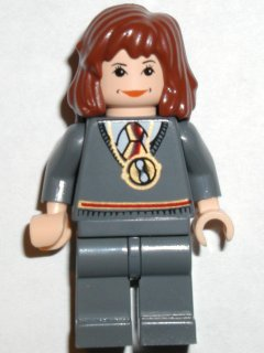 Lego, Minifigure, Harry Potter, Hermione Granger - Gryffindor Stripe Torso with Time Turner Necklace, Dark Bluish Gray Legs, HP054