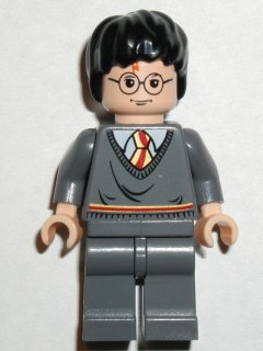 Lego, Minifigure, Harry Potter, Harry Potter - Gryffindor Stripe Torso, Dark Bluish Gray Legs, Eyebrows in Glasses, HP056