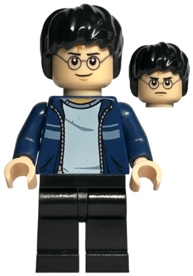 Lego, Minifigure, Harry Potter, Harry Potter - Dark Blue Open Jacket with Stripe, Black Legs, HP087