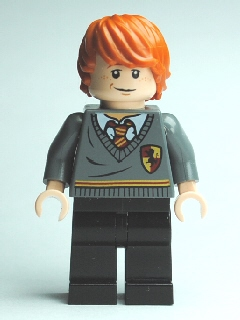 Lego, Minifigure, Harry Potter, Ron Weasley - Gryffindor Stripe and Shield Torso, Black Legs, HP112