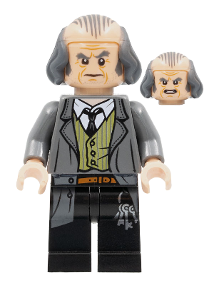 Lego, Minifigure, Harry Potter, Argus Filch, Bald on Top, Dark Bluish Gray Jacket, HP140