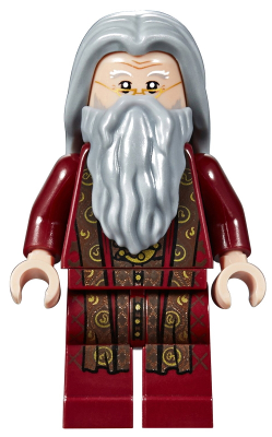 Lego, Minifigure, Harry Potter, Albus Dumbledore, Dark Red Robe, Light Bluish Gray Hair, HP147