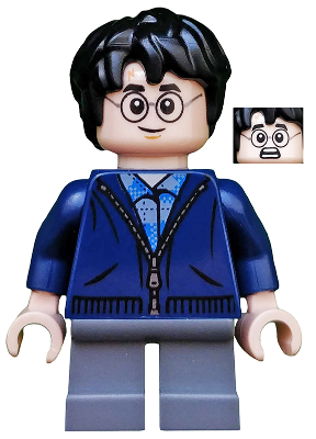 Lego, Minifigure, Harry Potter, Harry Potter - Dark Blue Zip Up, Dark Bluish Gray Short Legs, HP153