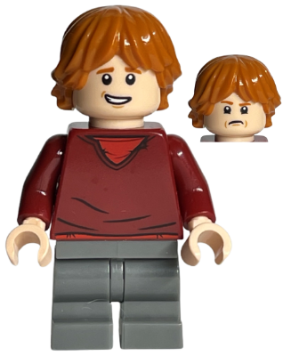 Lego, Minifigure, Harry Potter, Ron Weasley - Dark Red Sweater, Dark Bluish Gray Medium Legs, HP180