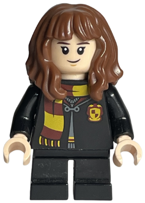 Lego, Minifigure, Harry Potter, Hermione Granger - Hogwarts Robe Clasped with Gryffindor Shield, Black Short Legs, HP208
