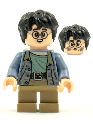 Lego, Minifigure, Harry Potter, Harry Potter - Sand Blue Jacket, Dark Tan Short Legs, Dirty Face, HP256