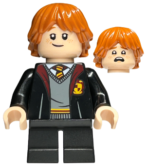 Lego, Minifigure, Harry Potter, Ron Weasley - Gryffindor Robe, Sweater, Shirt and Tie, Black Short Legs, HP283