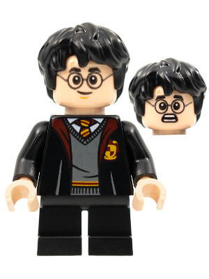 Lego, Minifigure, Harry Potter, Harry Potter - Gryffindor Robe Open, Black Short Legs, Grin / Scared Head, HP314