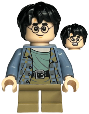 Lego, Minifigure, Harry Potter, Harry Potter - Sand Blue Jacket, Dark Tan Short Legs, Grin / Scared, HP316