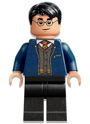 Lego, Minifigure, Harry Potter, Harry Potter - Dark Blue Open Jacket over Gryffindor Cardigan Sweater, Black Legs, hp346