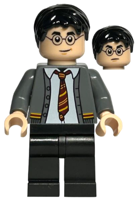 Lego, Minifigure, Harry Potter, Harry Potter - Dark Bluish Gray Gryffindor Cardigan Sweater Open over Shirt without Wrinkles, Black Legs, HP396