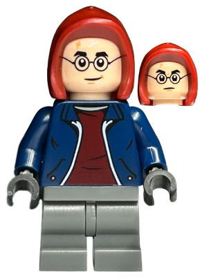 Lego, Minifigure, Harry Potter, Harry Potter - Dark Blue Open Jacket over Dark Red Shirt, Dark Bluish Gray Medium Legs, Dark Red Hood, hp458