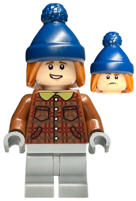 Lego, Minifigure, Harry Potter, Ron Weasley - Reddish Brown Plaid Jacket, Light Bluish Gray Medium Legs, Dark Orange Hair with Dark Blue Stocking Cap, hp459