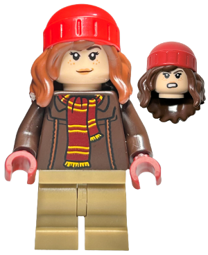 Lego, Minifigure, Harry Potter, Hermione Granger - Reddish Brown Jacket with Dark Red Scarf, Dark Tan Medium Legs, Reddish Brown Hair with Red Beanie, hp460