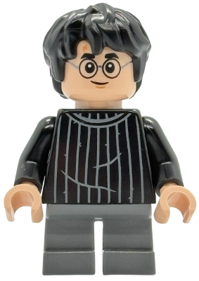 Lego, Minifigure, Harry Potter, Harry Potter - Black Striped Sweater, Dark Bluish Gray Short Legs, HP538