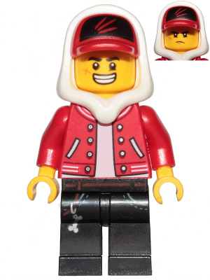 Lego, Minifigure, Hidden Side, Jack Davids - Red Jacket with Cap and Hood (Large Smile / Grumpy) HS001