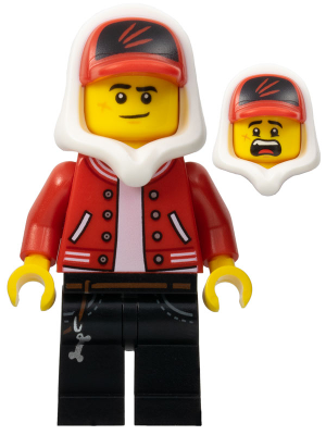 Lego, Minifigure, Hidden Side, Jack Davids - Red Jacket with Cap and Hood (Lopsided Smile / Scared), HS018