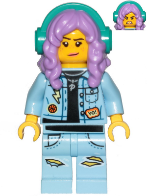 Lego, Minifigure, Parker L. Jackson - Denim Jacket with Headphones (Crooked Smile / Angry), HS053