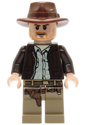 Lego, Minifigure, Indiana Jones, Indiana Jones, Dark Brown Jacket, Reddish Brown Fedora, Closed Mouth Lopsided Grin, IAJ001