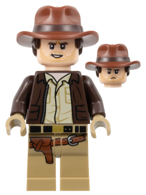 Lego, Minifigure, Indiana Jones, Indiana Jones - Dark Brown Jacket, Reddish Brown Dual Molded Hat with Hair, Dark Tan Hands, IAJ049