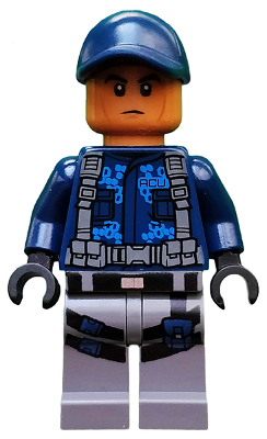 Lego, Minifigure, Jurassic World,ACU Trooper - Male, Dark Blue Cap, Medium Nougat Head, JW001