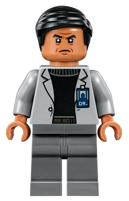 Lego, Minifigure, Jurassic World, Dr. Henry Wu - Light Bluish Gray Jacket, Smile / Angry Frown, JW017