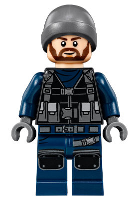 Lego, Minifigure, Jurassic World, ACU Guard - Male, Dark Bluish Gray Beanie, Light Nougat Head, jw018