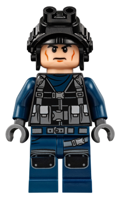 Lego, Minifigure, Jurassic World, ACU Guard - Male, Black Aviator Cap with Black Night Vision Goggles, JW036