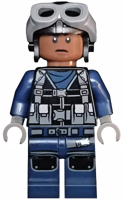 Lego, Minifigure, Jurassic World, ACU Pilot, Male, Black Aviator Cap with Dark Bluish Gray Goggles, Reddish Brown Head, JW043