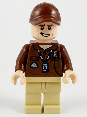 Lego, Minifigure, Jurassic World, Park Worker - Male, Reddish Brown Shirt and Cap, Tan Legs, JW065