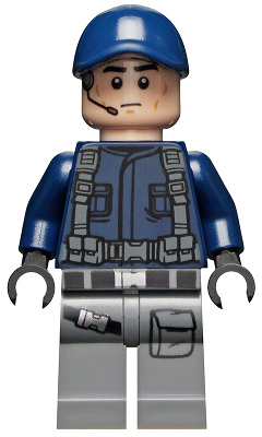 Lego, Minifigure, Jurassic World, ACU Guard / Trooper - Male, Dark Blue Cap, Light Nougat Head, Headset, JW067
