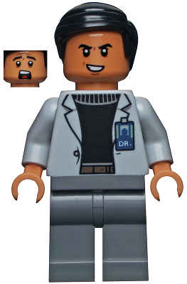 Lego, Minifigure, Jurassic World, Dr. Henry Wu, Light Bluish Gray Jacket, Evil Smile / Scared, JW068