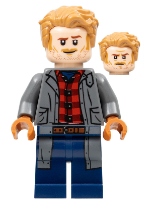 Lego, Minifigure, Jurassic World, Owen Grady - Dark Bluish Gray Jacket over Flannel Shirt, JW100