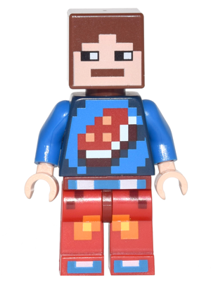 Lego, Minifigure, Minecraft, Minecraft Skin 7 - Pixelated, Blue Shirt with Porkchop Icon, min040