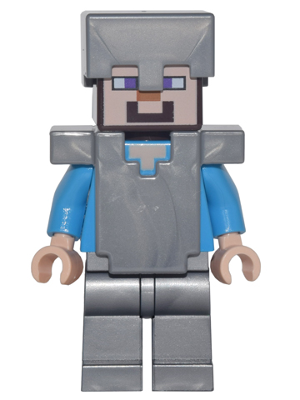 Lego, Minifigure, Minecraft, Steve - Flat Silver Legs, Helmet, and Armor, min053