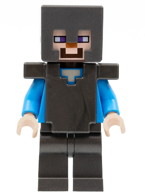 Lego, Minifigure, Minecraft, Steve, Pearl Dark Gray Legs, Helmet, and Armor, min098