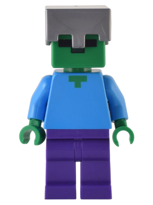 Lego, Minifigure, Minecraft, Zombie, Dark Purple Legs, Flat Silver Helmet, MIN131