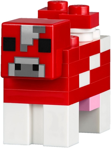 Lego, Minifigure, Minecraft, Minecraft Cow, Mooshroom, Dark Bluish Gray Pixel Between Eyes, Brick Built, minecow02a