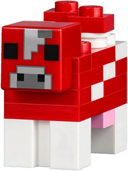 Lego, Minifigure, Minecraft, Minecraft Cow, Mooshroom, Light Bluish Gray Pixel Between Eyes, Brick Built, minecow02b