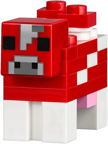 Lego, Minifigure, Minecraft, Minecraft Cow, Mooshroom, Light Bluish Gray Pixel Between Eyes, Brick Built, minecow02b