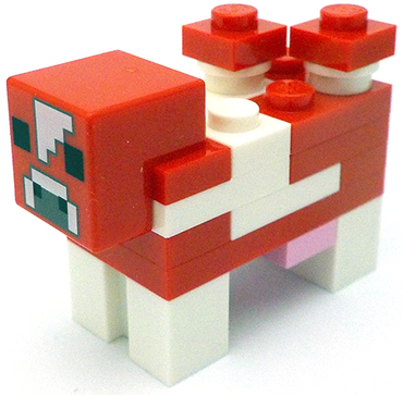 Lego, Minifigure, Minecraft, Minecraft Cow, Mooshroom (Red and White, White Forehead) - Brick Built, minecow07