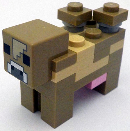 Lego, Minifigure, Minecraft, Minecraft Cow, Mooshroom (Dark Tan and Tan) - Brick Built, minecow09