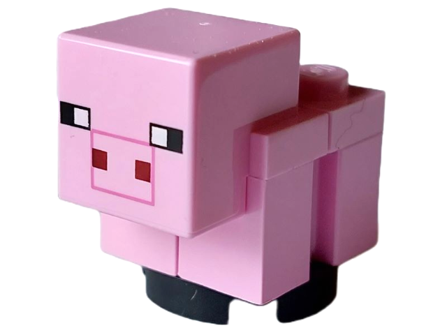 Lego, Minifigure, Minecraft, Minecraft Pig, Baby (Plain Snout with Dark Pink Outline), MINEPIG02b