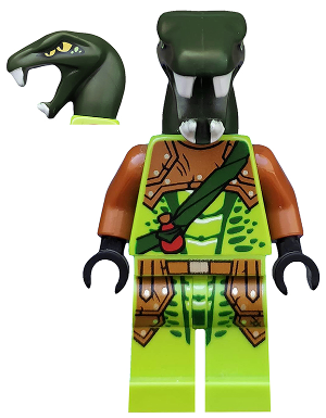 LEGO, Minifigure, Ninjago, Zoltar - Serpentine Snake Warrior, Lime with Scales, Dark Orange Armor Coverings, Dark Green Strap with Red Vial, NJO217