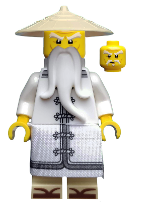 Lego, Minifigure, Ninjago, Sensei Wu - The LEGO Ninjago Movie, White Robe, Zori Sandals, Raised Eyebrows, NJO354