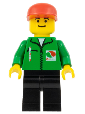 Lego, Minifigure, Town, Octan - Green Jacket with Pen, Black Legs, Red Cap, oct020