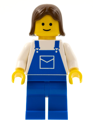 Lego, Minifigure, Town, Overalls Blue with Pocket, Blue Legs, Brown Female Hair, ovr018